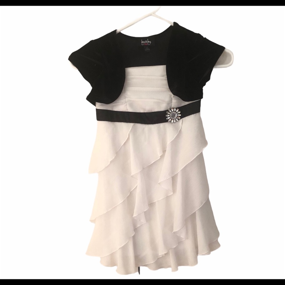 White Tiered Girls 6 Attached Black Bolero Shrug